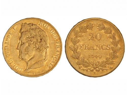 FRANCIA. 20 Francos. 1840-A. LUIS FELIPE I. PARÍS. 6,39 grs.