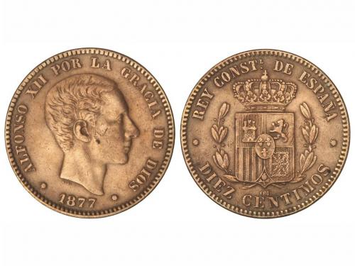 ALFONSO XII. 10 Céntimos. 1877. BARCELONA. O.M. Variedad pab