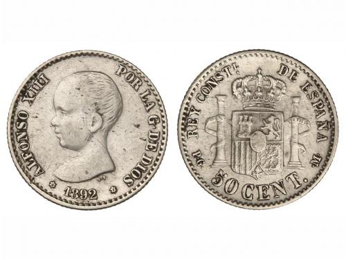 ALFONSO XIII. 50 Céntimos. 1892 (*8-2). P.G.-V. (Leves rayit
