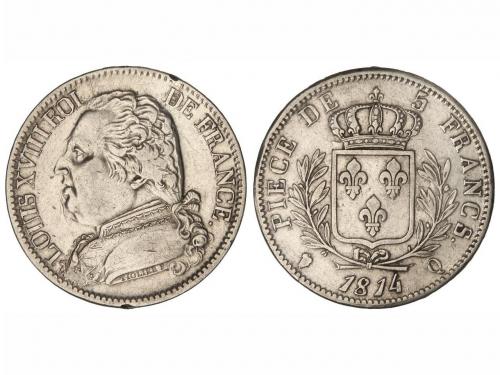 FRANCIA. 5 Francos. 1815-Q. LUIS XVI. 1ª Restauración. PERPI
