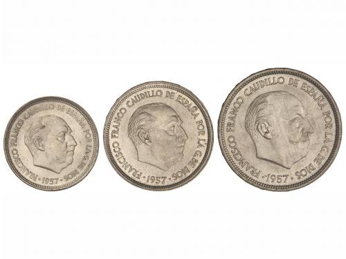 ESTADO ESPAÑOL. Serie 3 monedas 5, 25 y 50 Pesetas. 1957 (*B