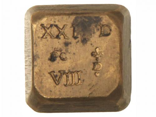BALANZAS Y PONDERALES. Ponderal 8 Reales. Marcas: XXI, D, PC