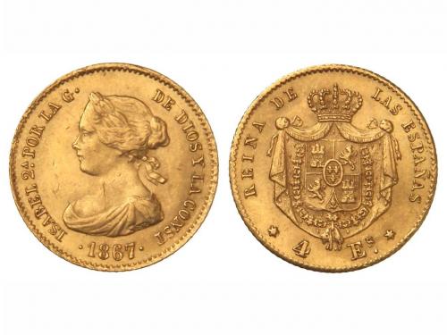 ISABEL II. 4 Escudos. 1867. MADRID. 3,32 grs. (Ligeras rayit