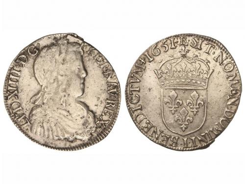FRANCIA. 1/2 Ecu. 1651-L. LUIS XIV. BAYONA. 13,51 grs. AR. K