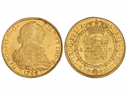 CARLOS III. 8 Escudos. 1786. POPAYÁN. S.F. 27 grs. (Golpecit
