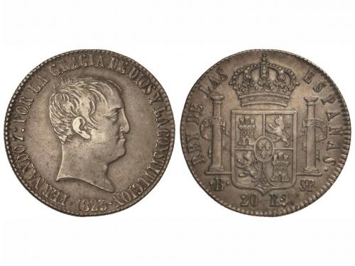 FERNANDO VII. 20 Reales. 1823. BARCELONA. S.P. 26,95 grs. Ac