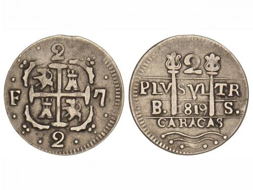 FERNANDO VII. 2 Reales. 1819. CARACAS. B.S. Leones - castill