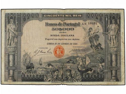 BILLETES EXTRANJEROS. 50.000 Reis Ouro. 30.1.1905. AZORES. E