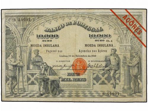 BILLETES EXTRANJEROS. 10.000 Reis Ouro. 30.9.1910. AZORES. C