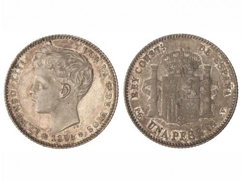 ALFONSO XIII. 1 Peseta. 1896 (*18-96). P.G.-V. Pátina y bril