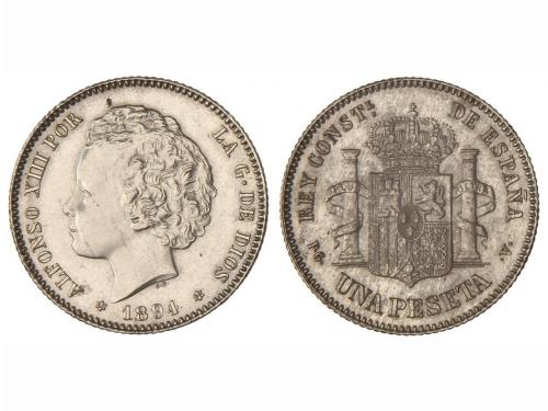 ALFONSO XIII. 1 Peseta. 1894 (*18-94). P.G.-V. Restos de bri