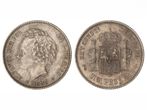 ALFONSO XIII. 1 Peseta. 1893 (*18-93). P.G.-L. Bonita pátina