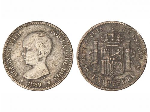 ALFONSO XIII. 1 Peseta. 1889 (*1_-(89)). M.P.-M. (Rayitas. P