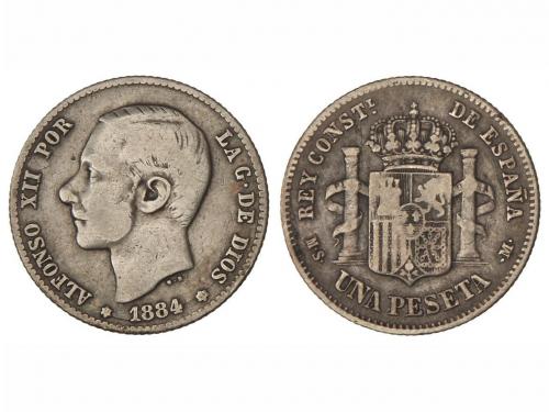 ALFONSO XII. 1 Peseta. 1884/3 (*1(8)-84). M.S.-M. Cifras de 