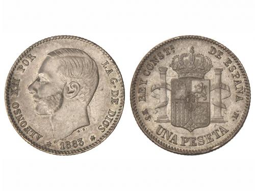 ALFONSO XII. 1 Peseta. 1883 (*18-83). M.S.-M. Cifras de la 2