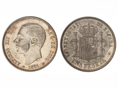 ALFONSO XII. 1 Peseta. 1881 (*18-81). M.S.-M. Restos de bril