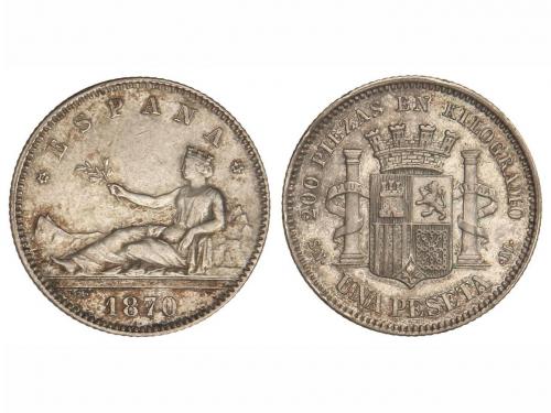GOB. PROVISIONAL y I REPÚBLICA. 1 Peseta. 1870 (*18-70). S.N