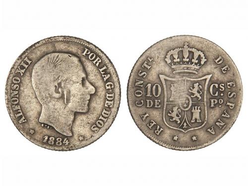 ALFONSO XII. 10 Centavos de Peso. 1884. MANILA. RARA. BC/BC+