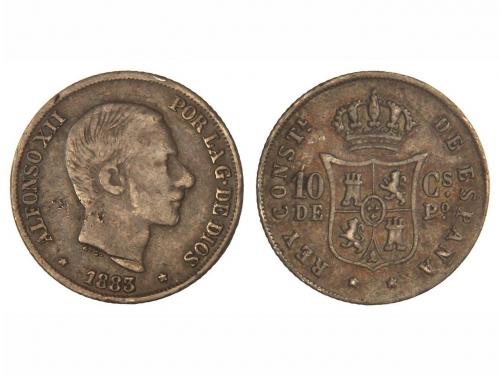 ALFONSO XII. 10 Centavos de Peso. 1883. MANILA. (Rayitas). M