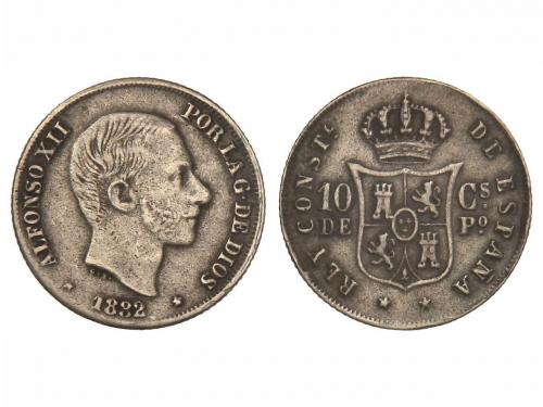 ALFONSO XII. 10 Centavos de Peso. 1882. MANILA. Metal poroso