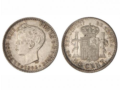 ALFONSO XIII. 50 Céntimos. 1896 (*9-6). P.G.-V. Restos de br
