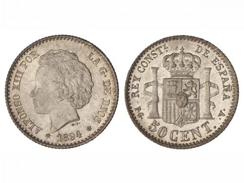 ALFONSO XIII. 50 Céntimos. 1894 (*9-4). P.G.-V. Brillo origi