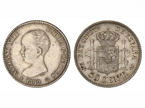 ALFONSO XIII. 50 Céntimos. 1889 (*_-9). M.P.-M. MBC+. 