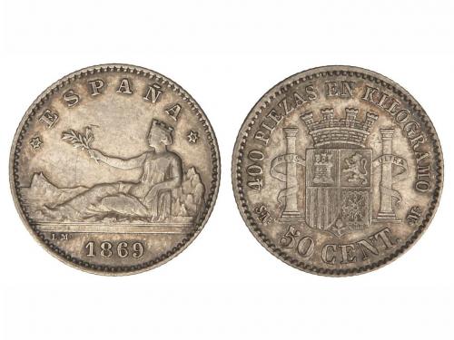GOB. PROVISIONAL y I REPÚBLICA. 50 Céntimos. 1869 (*6-9). S.