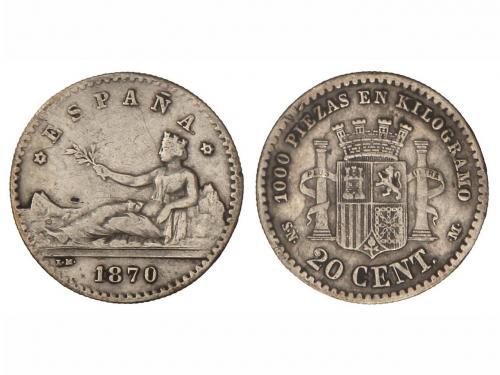 GOB. PROVISIONAL y I REPÚBLICA. 20 Céntimos. 1870 (*7-0). S.