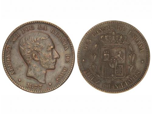 ALFONSO XII. 10 Céntimos. 1877. BARCELONA. O.M. MBC+. 