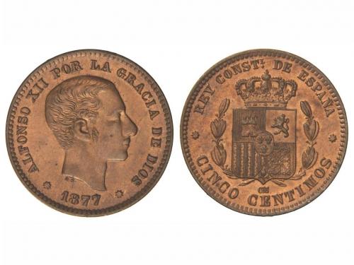 ALFONSO XII. 5 Céntimos. 1877. BARCELONA. O.M. Color y brill