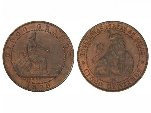 GOB. PROVISIONAL y I REPÚBLICA. 5 Céntimos. 1870. BARCELONA.