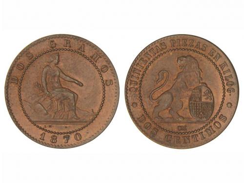 GOB. PROVISIONAL y I REPÚBLICA. 2 Céntimos. 1870. BARCELONA.