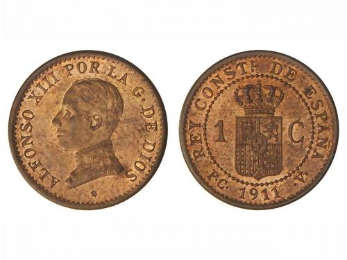 ALFONSO XIII. 1 Céntimo. 1911 (*1). P.C.-V. Color y brillo o