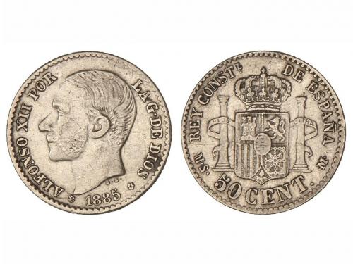 ALFONSO XII. 50 Céntimos. 1885/1 (*8-6/1). M.S.-M. Correcció