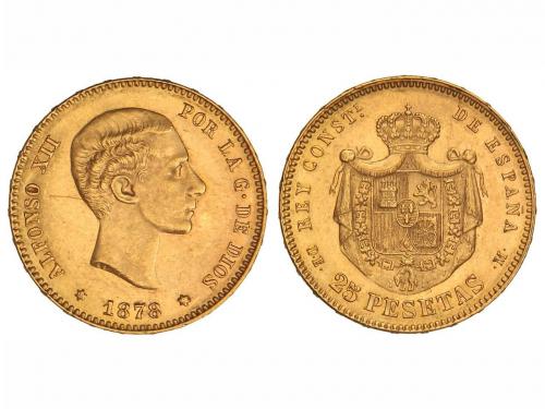 ALFONSO XII. 25 Pesetas. 1877 (*18-__). D.E.-M. (Rayita en a