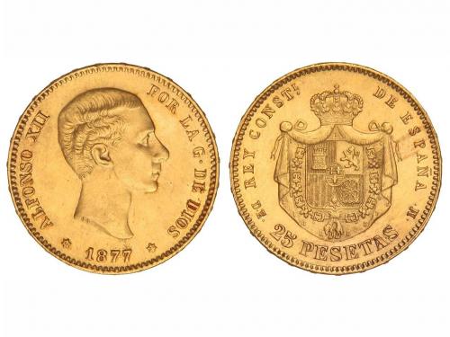 ALFONSO XII. 25 Pesetas. 1877 (*18-77). D.E.-M. (Rayitas en 