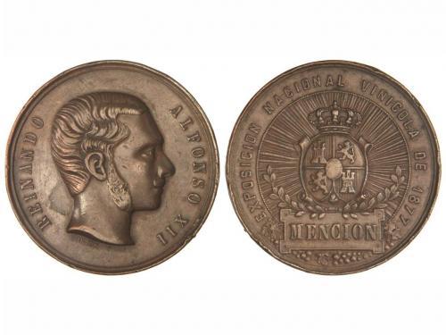 ALFONSO XII. Medalla. 1877. EXPOSICIÓN NACIONAL VINÍCOLA. ME