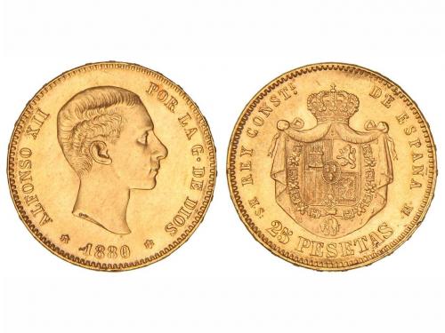 ALFONSO XII. 25 Pesetas. 1880 (*18-80). M.S.-M. (Golpecitos 