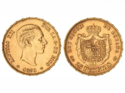 ALFONSO XII. 25 Pesetas. 1880 (*18-80). M.S.-M. (Golpecitos 