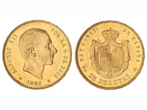 ALFONSO XII. 25 Pesetas. 1882/1 (*18-82). M.S.-M. Brillo ori