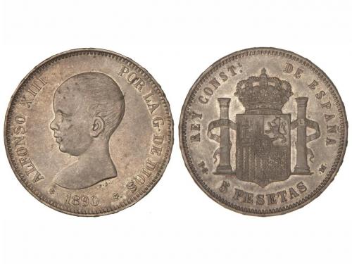 ALFONSO XIII. 5 Pesetas. 1890 (*18-90). P.G./D.E.-M. Rectifi