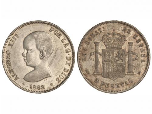 ALFONSO XIII. 5 Pesetas. 1888 (*18-88). M.P./D.E.-M. Rectifi