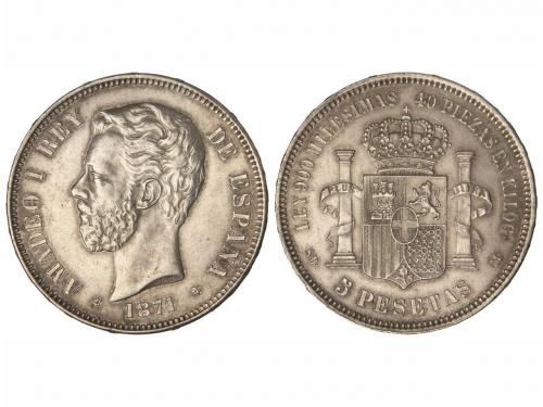 AMADEO I. 5 Pesetas. 1871 (*18-72). S.D.-M. Es la primera ve