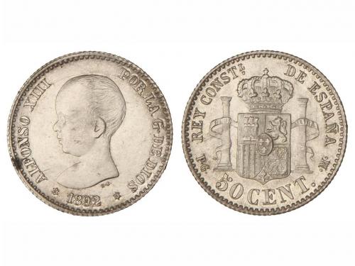 ALFONSO XIII. 50 Céntimos. 1892 (*9-2). P.G.-M. Brillo origi