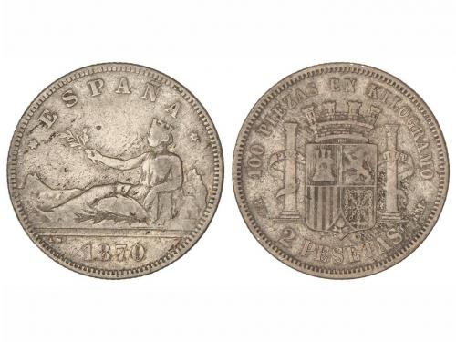 GOB. PROVISIONAL y I REPÚBLICA. 2 Pesetas. 1870 (*__-18). D.