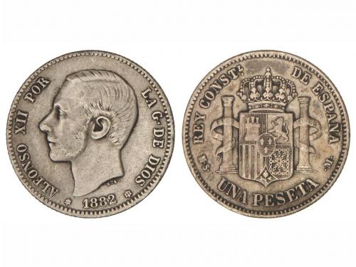 ALFONSO XII. 1 Peseta. 1882/1 (*18-82). M.S.-M. Rectificació