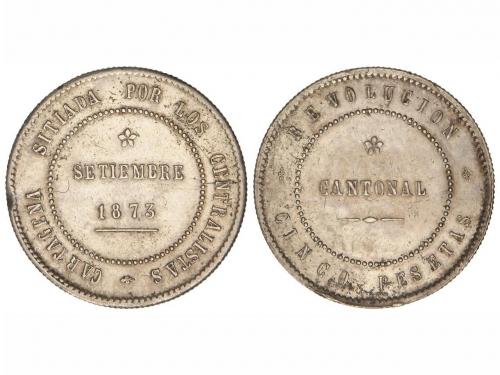 REVOLUCIÓN CANTONAL. 5 Pesetas. 1873. CARTAGENA. 85 perlas. 