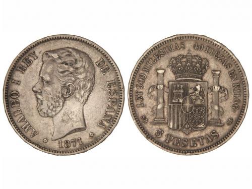 AMADEO I. 5 Pesetas. 1871 (*18-18). S.D.-M. (Rayitas y golpe