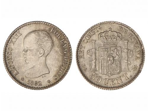 ALFONSO XIII. 50 Céntimos. 1892/89 (*9/8-2). P.G.-M. VS-141.